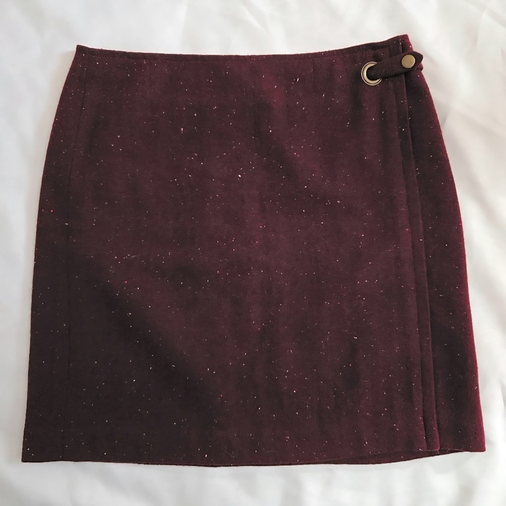 NWOT Banana Republic Burgundy Wool Blend Faux Wrap Mini Skirt - 2